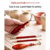 Water Meteor Pottery Tools: Red Pear Wood & Tungsten Steel Texture Ring Knife - Double-Headed Clay Sculpting and Trimming Tool.