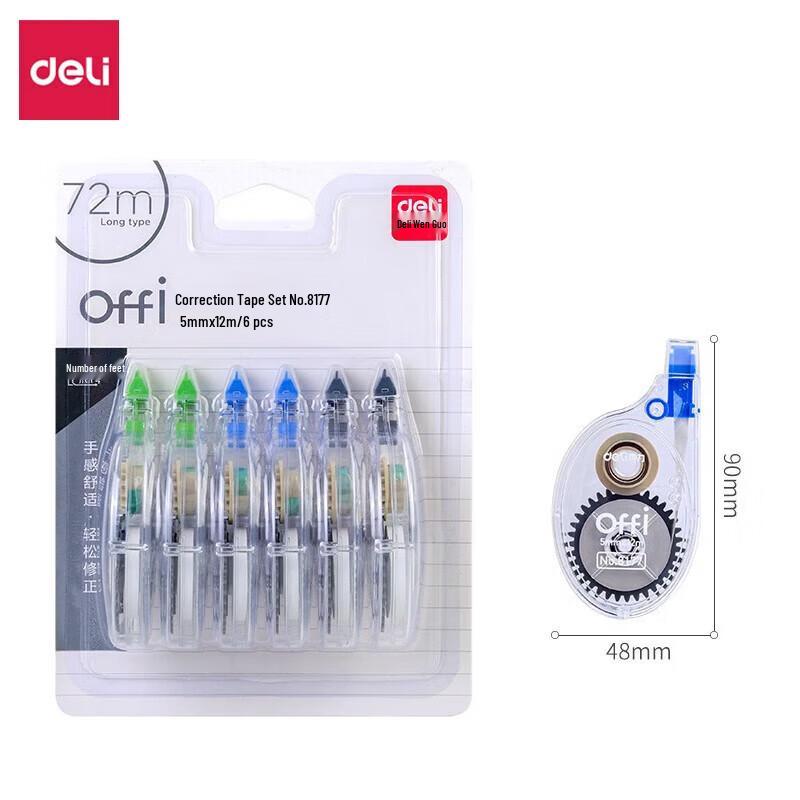 Deli 8177 Correction Tape, Mixed Colors