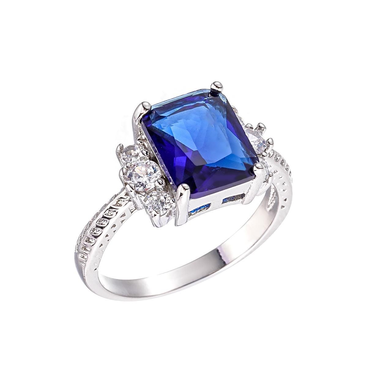 

Роскошное кольцо из меди с синим цирконием | Геометрическая металлическая отделка с призматическими акцентами 6 синий