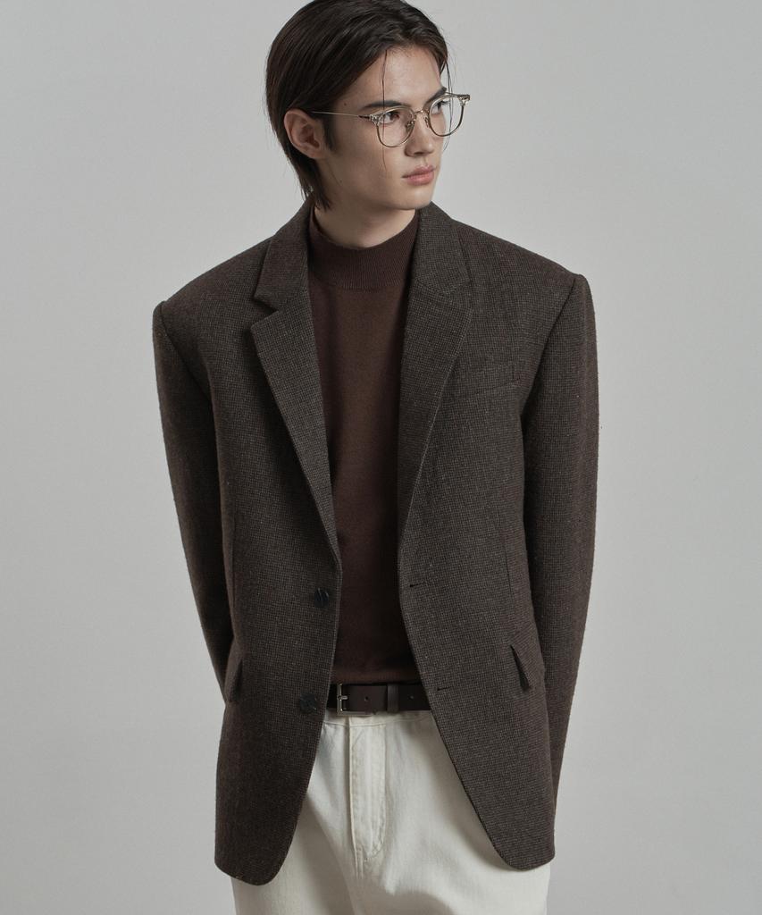 WORK ON BODY OFF Lane Semi-Overfit Check Wool Blazer [Dark Brown]