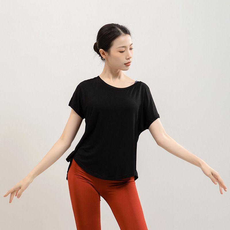 

Свободное танцевальное платье с разрезом Элегантная футболка с коротким рукавом Одежда для выступлений для йоги и танцев Топы Красивая спина Упражнения Фитнес Black S (40.00 kg-50.00 kg