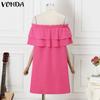 VONDA Women Summer Off-Shoulder Solid Color Ruffled Short-Sleeve A-Line Dresses