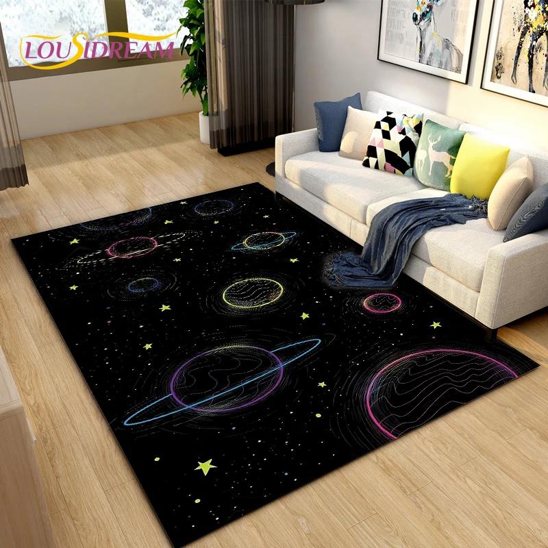 Cartoon Universe Starry Sky Planet Area Rug,Carpet Rug for Living Room Children's Bedroom,Kids Play Game Floor Mat,Anti-slip Mat