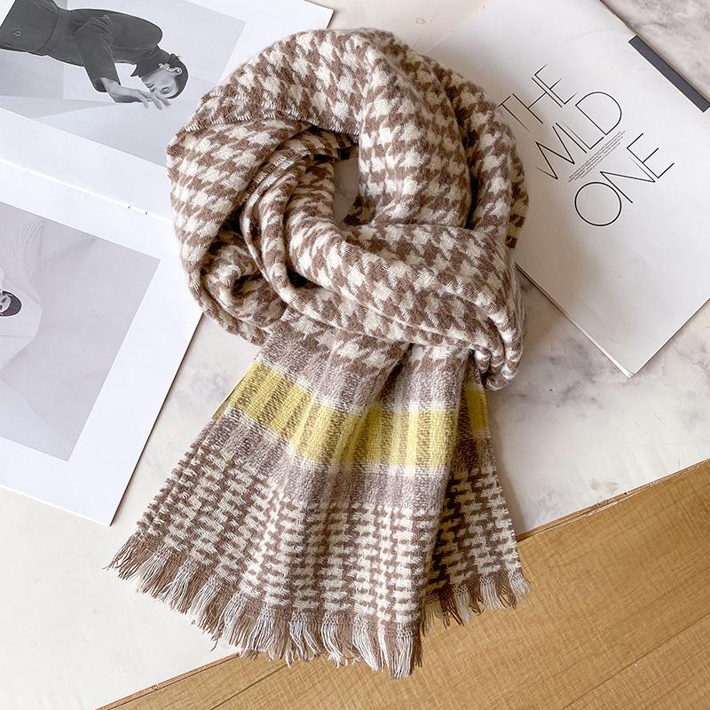 Light luxury pure wool scarf women's classic black and white winter fashion warm cashmere high-end gift