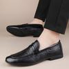 Fashion 2025 New Fashion Men Genuine Leather Flat Loafers Commute Slip-on Business Shoes Solid Casual Leather Simple Soft Bottom Shoes