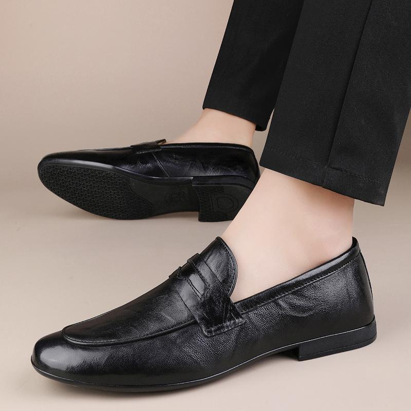 Fashion Italian Men Handmade Casual Leather Loafer Flat Designer Genuine Leather Shoes Luxury Comfy Antiskid Soft Bottom Business Shoes