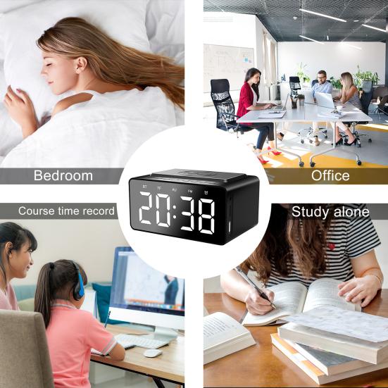 Bedside Large High Clarity LED Display Alarm Clock Radio BLE Speaker Wireless