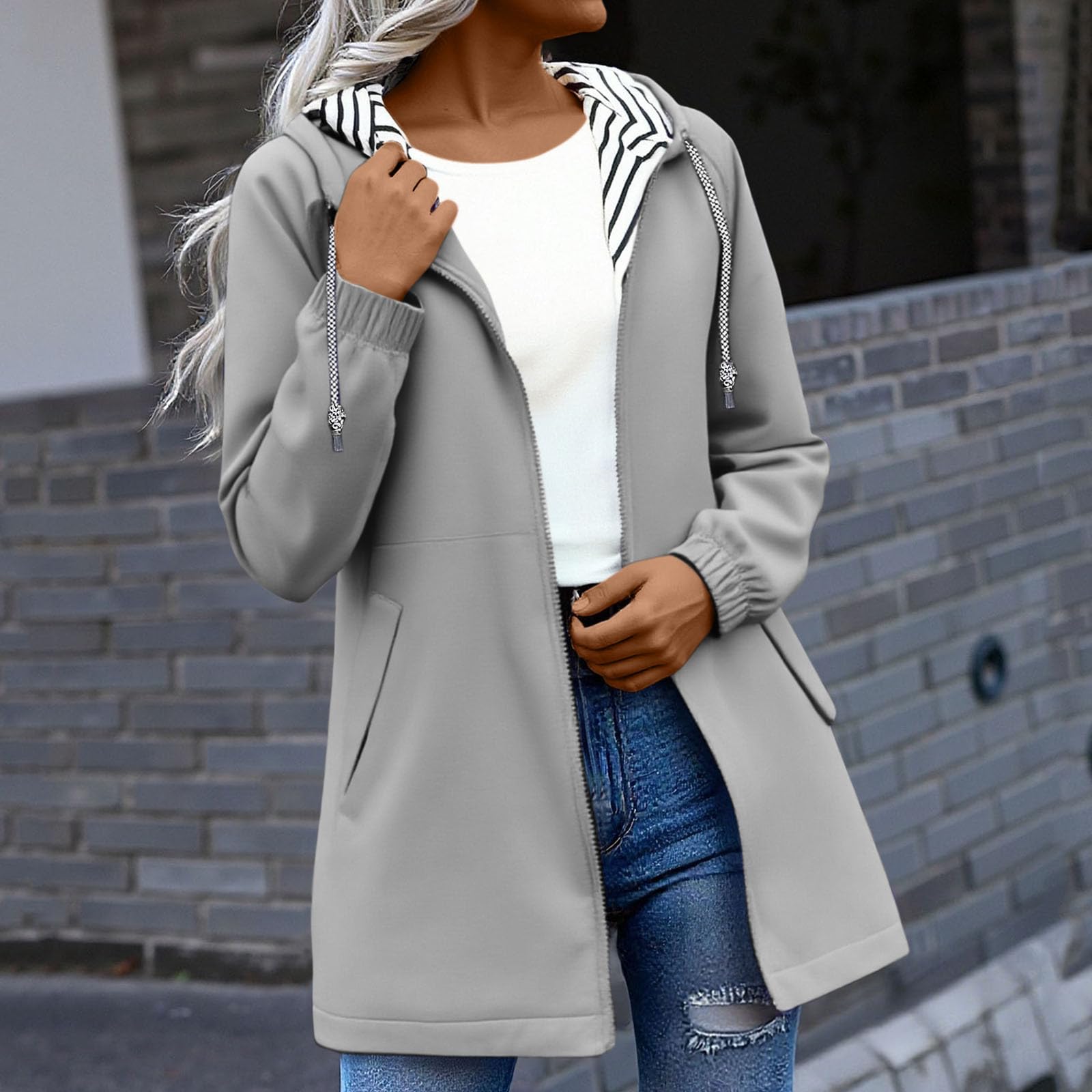 Leichte Kapuzenjacke für Damen, Langarm, für den Außenbereich, Wasserdicht, Windjacke für Laufen, Sport M white