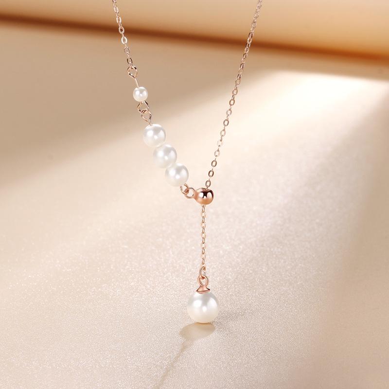 

Women s S925 Sterling Silver Pearl Tassel Necklace - Elegant Luxury Clavicle Chain 925 Silver розового золота