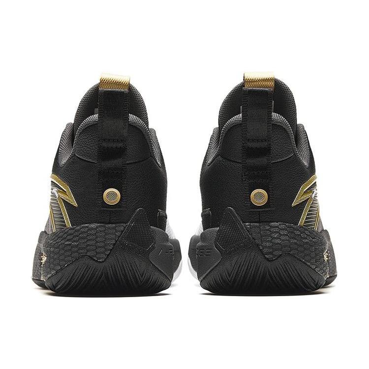 New Anta Quick Battle 5 Cushioning Wear-Resistant Mid-Top Basketball Shoes Men's Black Gold 112341113-7