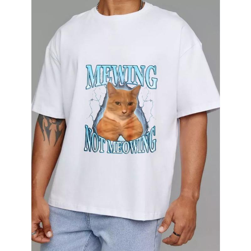 T-shirt à col rond blanc Imprimé graphique chat miaulant pas miaouant Vêtement décontracté pour hommes et femmes Tenue de tous les jours Mode streetwear