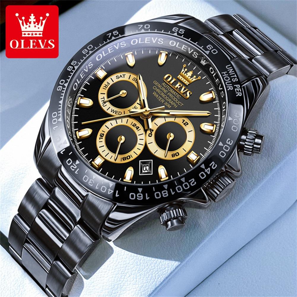 OLEVS Uhren für Herren Original Edelstahl Chronograph Wasserdicht Leuchtend Datum Luxus Automatisch Mechanisch Herrenuhr 6638