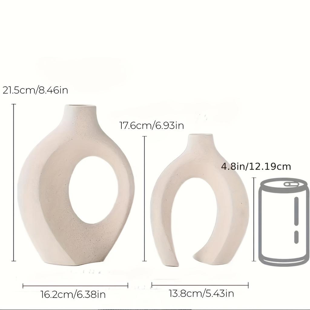 Hul Keramisk Vasesett på 2, Kosete Rund Boho Smultring Moderne Vase Nordisk Minimalistisk Dekorativ Vase for Moderne Trendy Hjem Bord Midtpunkt Dekor