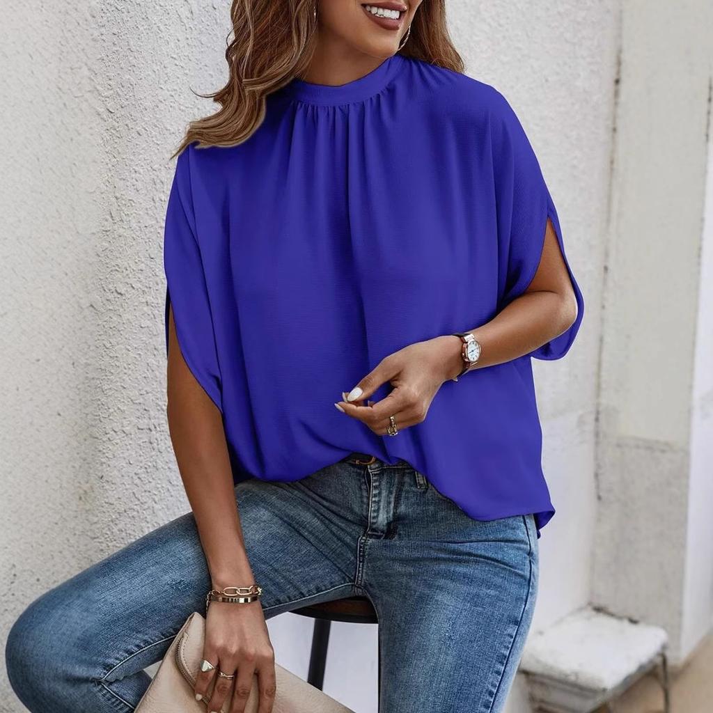 Damski Letni Nowy Casualowy Modny Top z Nadrukiem, Rozcięciem i Rękawami Nietoperza dla Kobiet