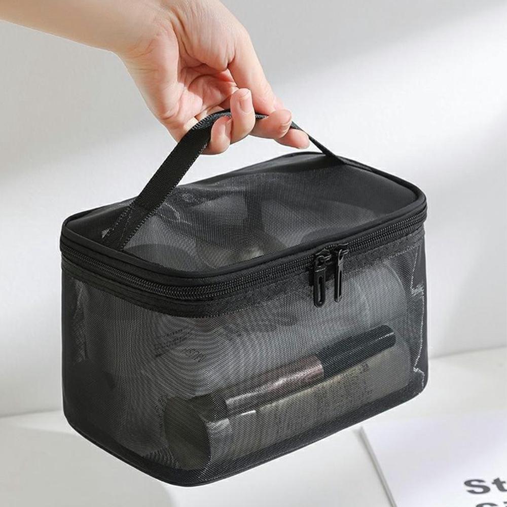 Single Layer Zipper Mesh Toiletry Bag Travel Portable Makeup Cosmetics Storage Organizer