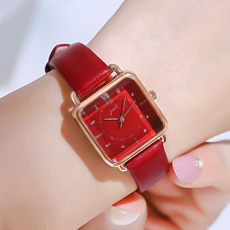 

Gadi Vintage Ladies Square Watch With Leather Band Waterproof Quartz For Casual Wear China Red