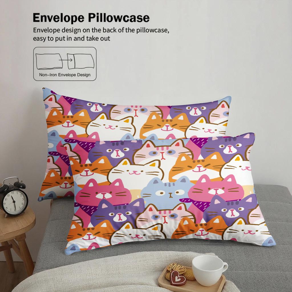 3pcs Colorful Cats Duvet Cover Cartoon Cat Pattern 3DPrint Gifts For Students Girls 100%Polyester Bedding Sets With 2Pillowcases