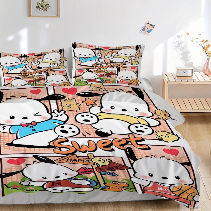 3pcs Pochacco Sweet Moments Pattern Bedding Three-Piece Set (1 Cover + 2 Pillowcases, No Fillings),  Soft and Comfortable S072