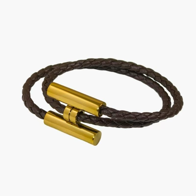 Stainless Steel Bracelet, Leather Woven Bracelet, Various Colors, Geometric Style, Light Luxury Style