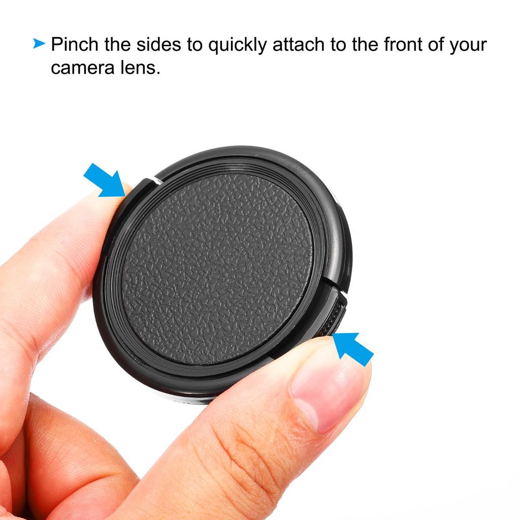 PATIKIL 49mm Lens Set of Side Pinch Snap Camera Lens Covers with Cleaning Compatible with 49mm Universal DSLR Black Caps, 5, Cloth, Threads, Lenses,