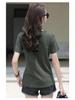 Women's 2024 Summer Plus-Size Retro V-Neck Short-Sleeve T-Shirt - Solid Color, Simple, Versatile, and Trendy.