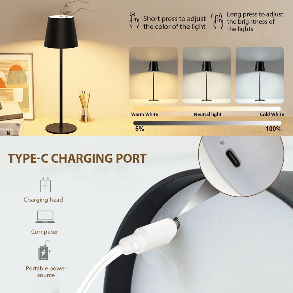 Wireless Table Lamp Touch Sensor LED Rechargeable Desktop Night Light Reading Lamp For Hotel Bar Restaurant Bedroom Decor Light