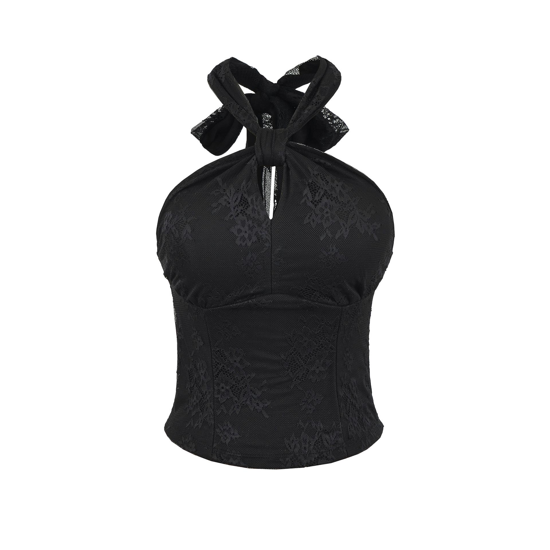 Women s White Lace Backless Halter Crop Top - Summer Spicy Style Medium чёрный