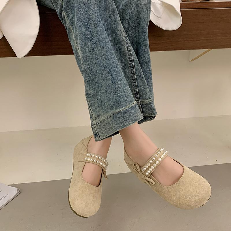 Fashion 2025 NEW Pearl Knot Casual Single Shoes for Girls Retro Leather Shoes Spring Autumn New Arrival  Version Versatile