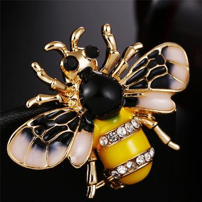Zarter Emaille-Kristall-Wasserbohrer für Damen, kleiner Biene-Ausschnitt-Pin-Schmuck