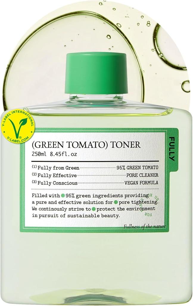 TONER TOMATE VERTE ENTIÈREMENT 250ml Vitamine Naturelle Peau Sensible Rugueuse Sensible Grand Resserrement des Pores Tomate Verte avec Extrait de Tomate Verte et VIT