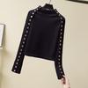 Women's Korean Style Mock Neck Knit Top with Button Detail