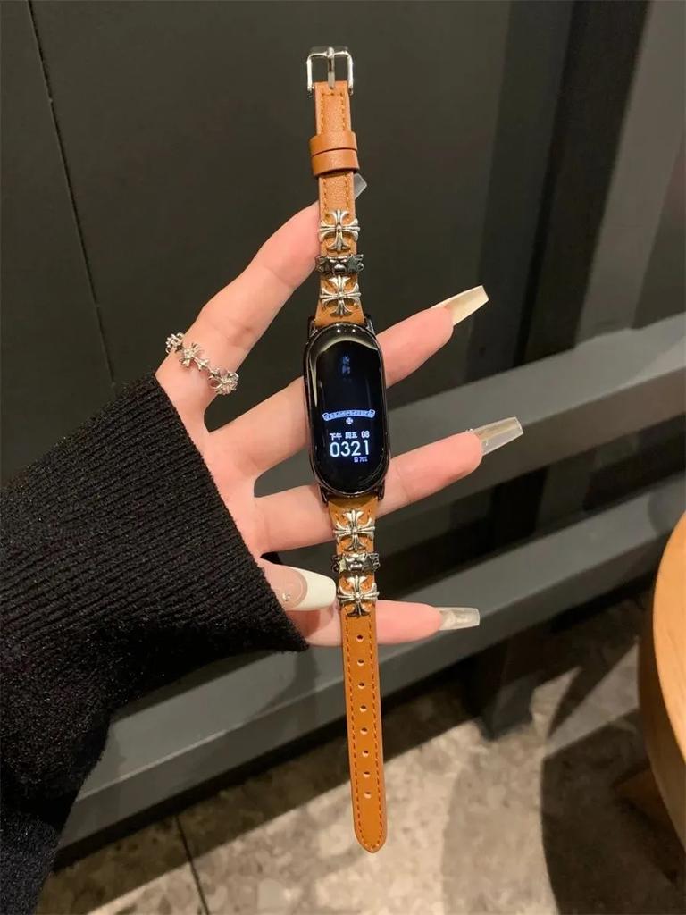 Cross Metal Leather Strap for Xiaomi Band 9- Retro Punk Leather Creative Watch Band for XIAOMI Mi Band 9/8/7/6/5/4/3/NFC/Mi Band 8pro/Redmi Watch4&5