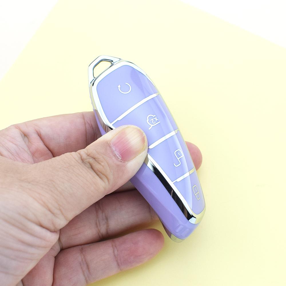 Silver Edge Auto Shell Key Protector Fob Interior Accessories for BYD Tang DM Song Qin Han EV 2018-2022 Soft Car TPU Car Key Case Cover