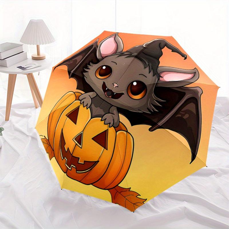 1pc Lovely Wizard Bat and Halloween Pumpkin Cartoon Design Automatic Opening and Closing Umbrella, Lightweight 3-Fold, With Cute Cartoon Cha