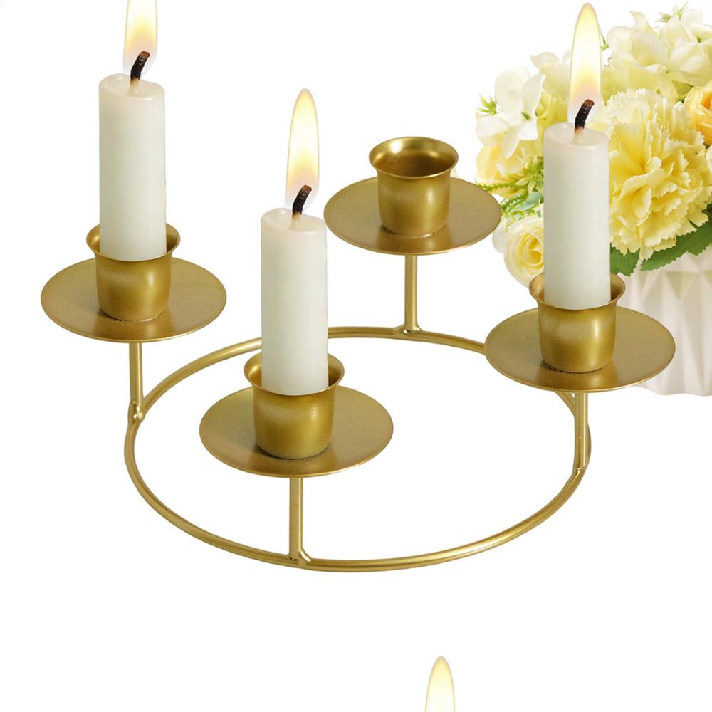 Gold Candle Holders Modern Gold Table Centerpieces Advent Wreath Candle Stick Holders For Home Kitchen Living Room Bedroom