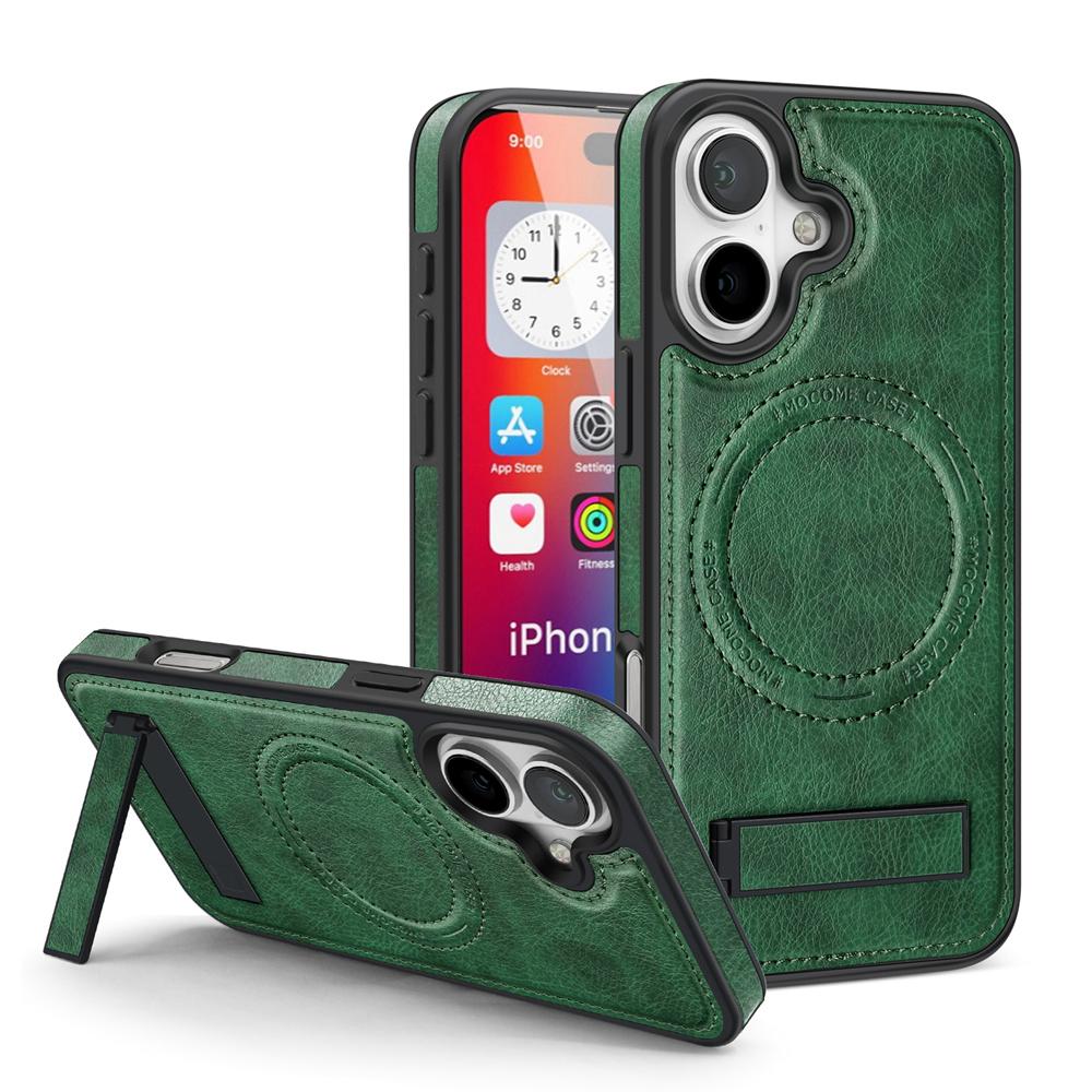 

KEYSION Luxuxy PU Leather Magnetic Case for MagSafe for iPhone 16 Plus 15 Kickstand Shockproof Phone Cover for iPhone 15 16 Plus for iPhone 16 Plus зелёный
