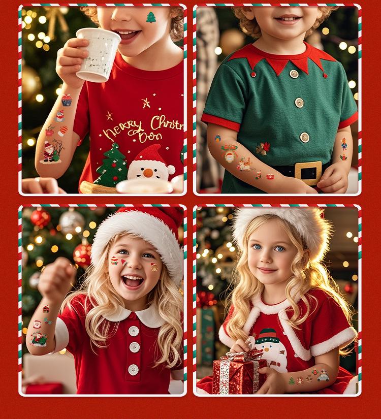 Festive Waterproof Cartoon Christmas Tattoo Stickers for Kids