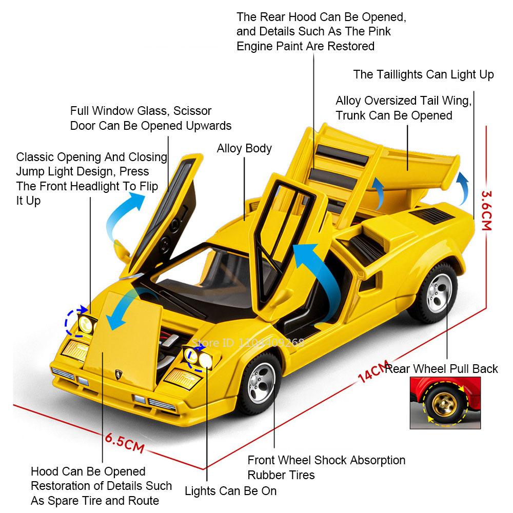 Scale 1:32 Countach LP500S LP770 Model Car Toy Alloy Diecast Doors Opened Pull Back Vehicles Models for Children's Toys
