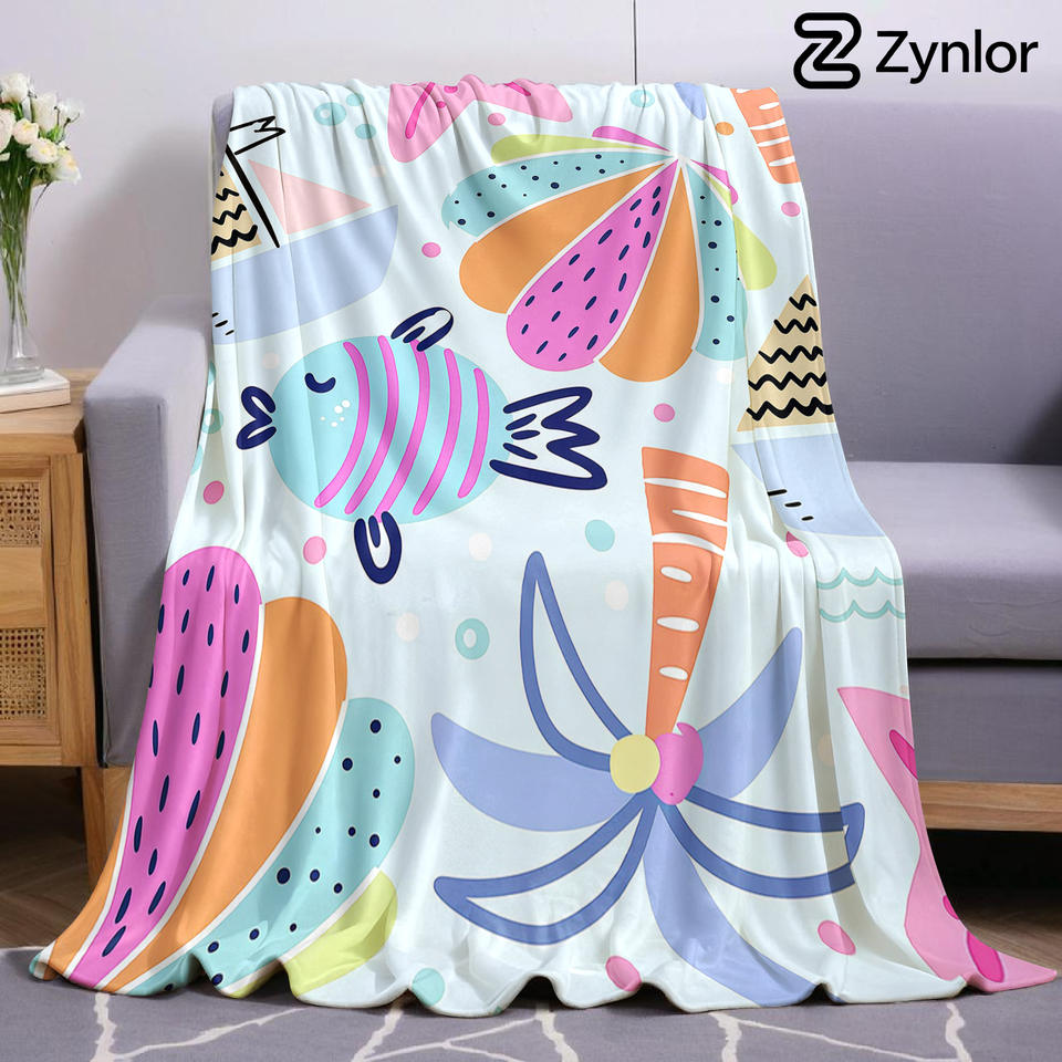 Tropical Cartoon Beach Ultra Soft Sherpa Fleece Blanket Fluffy Warm Halloween Cozy Throw for Sofa Couch Bedroom Gift All season