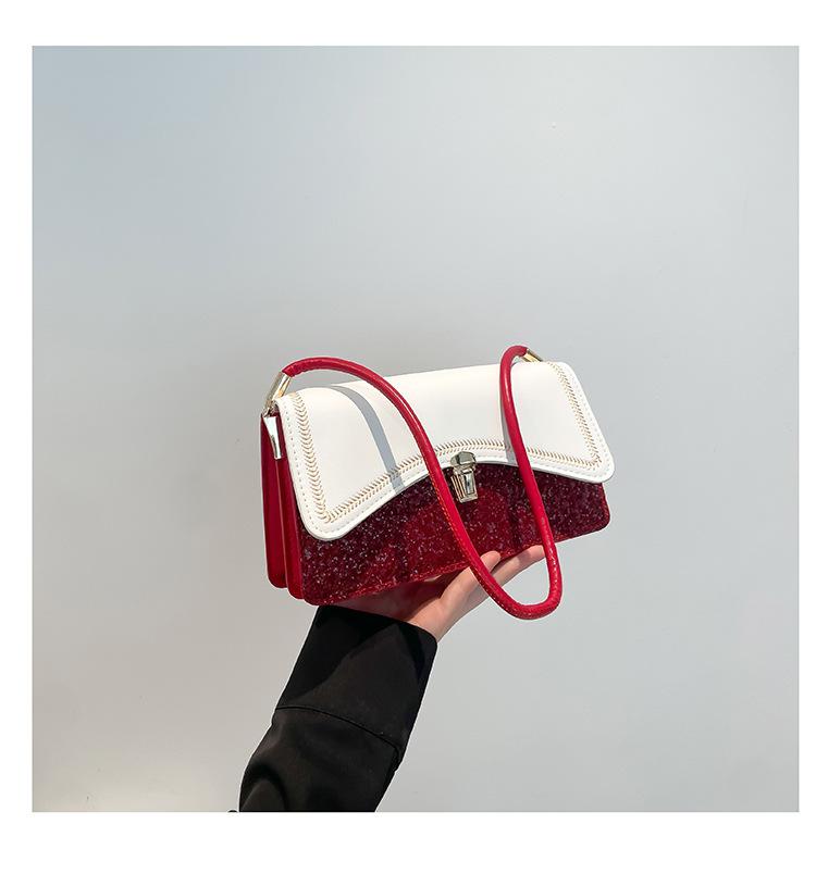 

Текстура большая вместимость лето новый пэчворк на новая мода пайетки мода плечо подмышка маленькая квадратная сумка красный