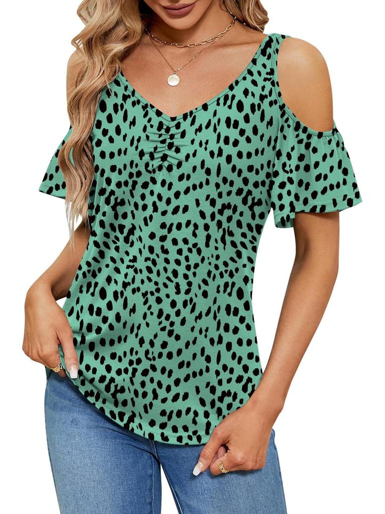 2025 Summer Off-the-Shoulder V-Neck Print Top for Women