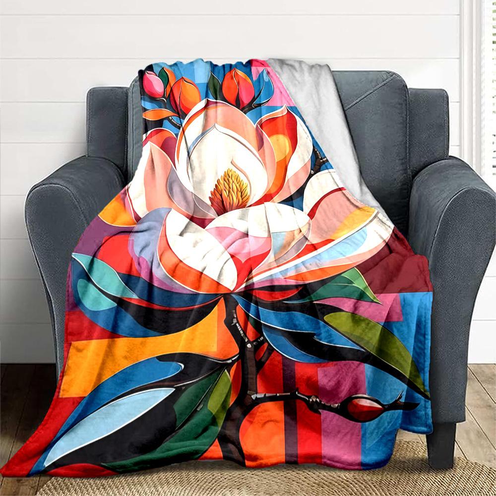 1pc Floral Abstract Print Blanket   Lightweight Flannel Throw Blanket For Sofa, Bed, Living Room, Office, Outdoor Travel, Camping