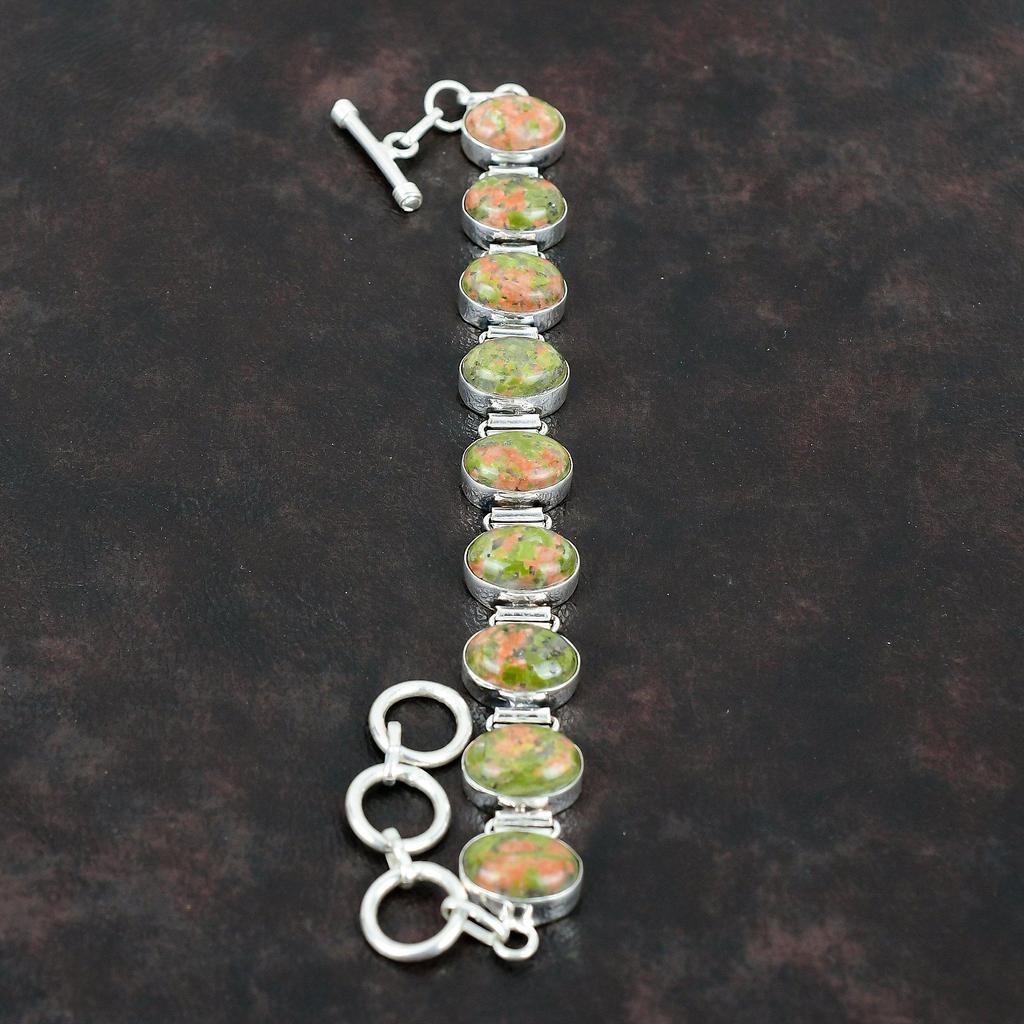 Unakit Edelstein Armband Handgefertigter Schmuck Zierliches Armband 925 Sterlingsilber Armband Verstellbares Kettenarmband Geschenke für Ihn Boho Schmuck