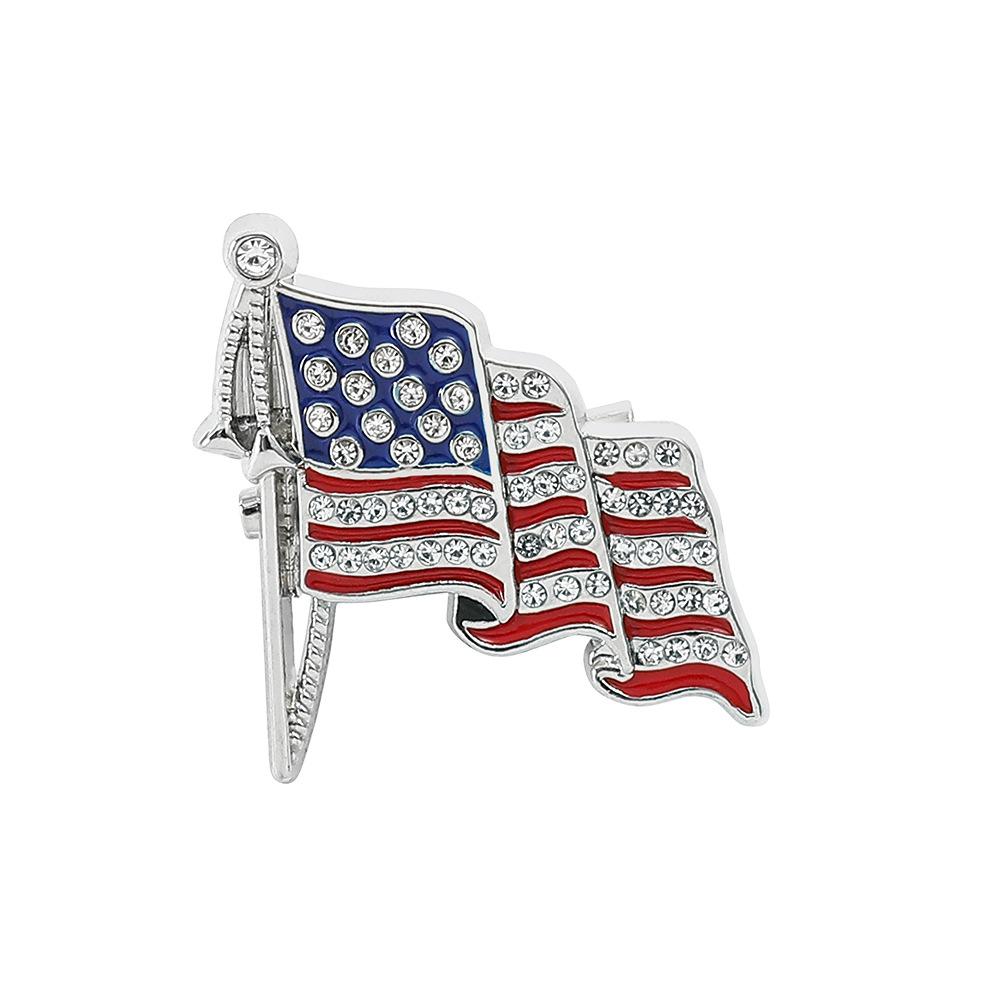 Popular American Flag Brooch Independence Day Flag Metal Badge Alloy Drip Diamond Lapel Pin