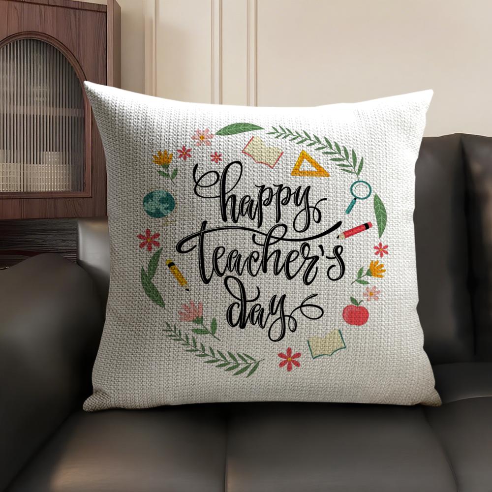 Teachers' Day Cushion Cover Natural Linen Organic Fabric Double-Sided Printing Breathable Perfect Gift For Decor