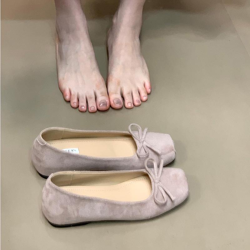 Gentle Fairy Wind Ballet Single Shoes Female 2025 New French Bow Square Head Light Mouth Soft Sole One Pedal Ladyshoes