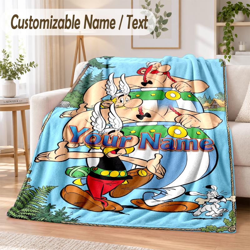 Asterix & Obelix Custom Name Flannel Throw Blanket Soft Warm for Sofa Bed Indoor Home Use