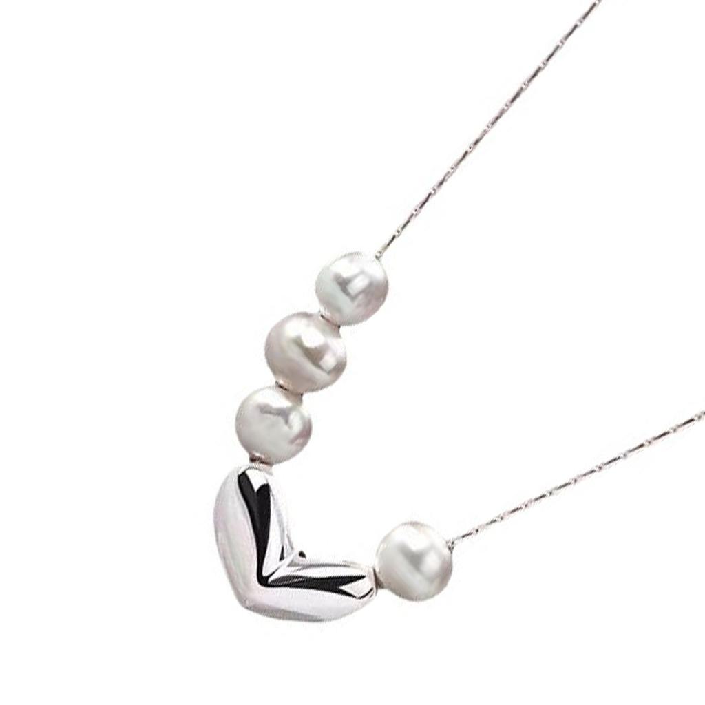 Stylish Pearl and Heart Pendant Necklace Adjustable Length Clavicle Chain Fashionable Neckchain Jewelry for Women
