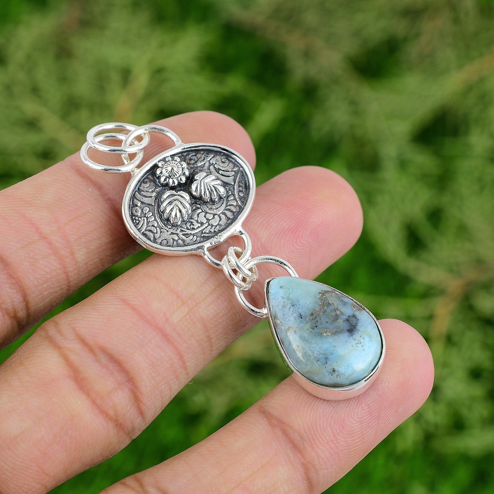 

Распродажа в честь Дня благодарения Грушевидный камень ларимар Серебро 925 пробы Дочь Безель Бохо Подвеска