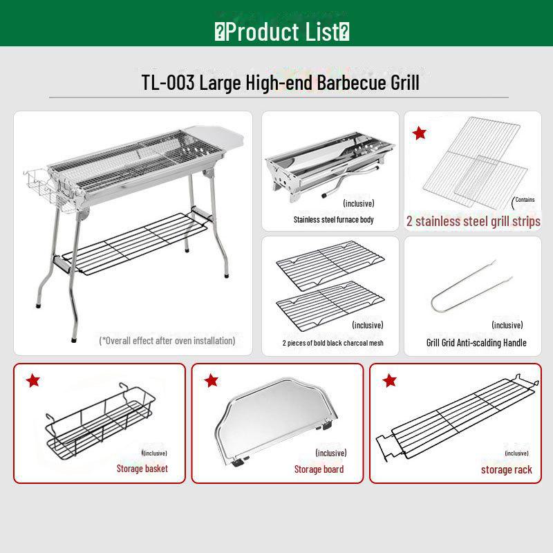 Velký přenosný bezdýmný skládací gril na dřevěné uhlí pro venkovní grilování